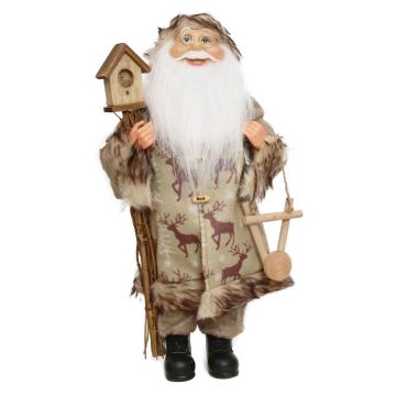 Dekorativní figurka Santa Clause BALDUIN, svazek větví, ptačí budka, dřevěný závěs, béžovo-zelená, 25x14x45 cm Dekorativní figurka Santa Clause BALDUIN, svazek větví, ptačí budka, dřevěný závěs, béžovo-zelená, 25x14x45 cm