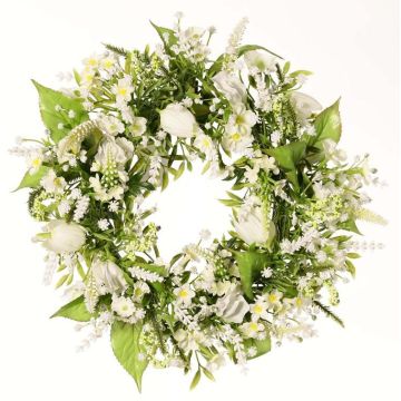 Umělý letní věnec FEDORA, levandule, lathyrus, bílý, Ø30cm