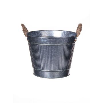 Kulatý květináč BIMETO s uchy, drážky, zinek, stříbrná barva, 18,5cm, Ø22,5cm