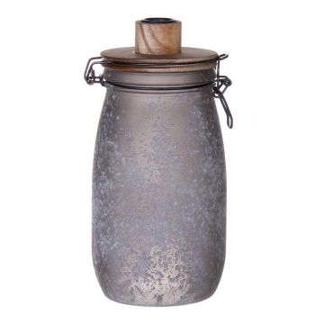 Dekorativní sklenice s drátěným obručem ANNEDORE s držákem na tyčové svíčky, matný vzhled, šedá, 24,5 cm, Ø 11,5 cm Dekorativní sklenice s drátěným obručem ANNEDORE s držákem na tyčové svíčky, matný vzhled, šedá, 24,5 cm, Ø 11,5 cm