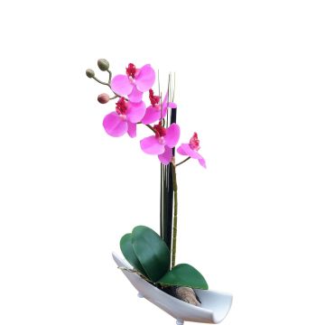 Umělá orchidej Phalaenopsis YANNIE, rákos, keramická miska, cerise, 30cm