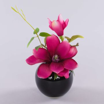 Umělá magnólie FEMI v černém keramickém květináči, fuchsiová, 20cm, Ø17cm Umělá magnólie FEMI v černém keramickém květináči, fuchsiová, 20cm, Ø17cm
