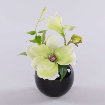 Umělá magnólie FEMI v černém keramickém květináči, krémově zelená, 20cm, Ø17cm Umělá magnólie FEMI v černém keramickém květináči, krémově zelená, 20cm, Ø17cm