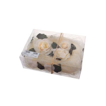 Květinová dekorace ZUMA s růžemi, listy, perly, sisal, krémová, 5cm Květinová dekorace ZUMA s růžemi, listy, perly, sisal, krémová, 5cm