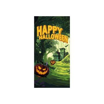 Pozadí s nápisem „Happy Halloween“ DEMOCRITO, Les duchů, na výšku, zeleno-černé, 90 x 180 cm