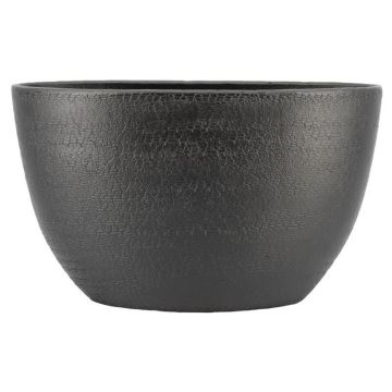 Oválný keramický květináč DEIRA s obilím, černý matný, 49x20x30cm