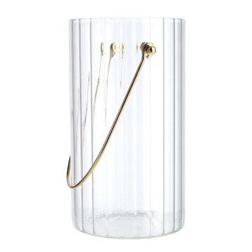 Dekorativní váza BLANDINA s uchem, sklo, rýhovaná, průhledná se zlatými odlesky, 18 cm, Ø 10 cm
