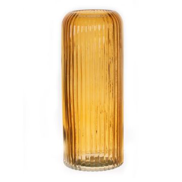 Váza na květiny ALBURGIS s drážkami, sklo, oranžovo-čiré, 25cm, Ø10cm