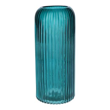 Váza na květiny ALBURGIS s drážkami, sklo, tyrkysově čiré, 25cm, Ø10cm