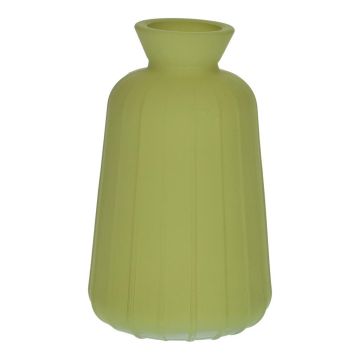 Dekorativní skleněná láhev TATIANA s drážkami, olivově zelená matná, 11cm, Ø6,5cm