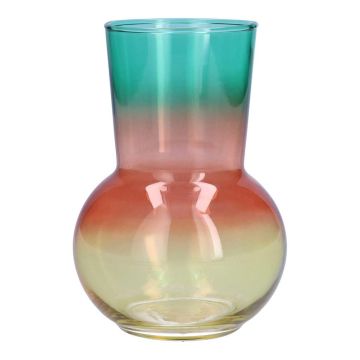 Květinová váza NOVANTINO, sklo, tyrkysová-růžová-lososová-žlutá-čirá, 17 cm, Ø 12 cm Květinová váza NOVANTINO, sklo, tyrkysová-růžová-lososová-žlutá-čirá, 17 cm, Ø 12 cm