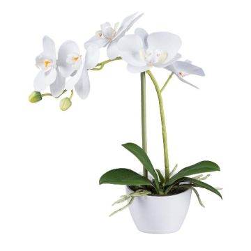 Textilní orchidej Phalaenopsis FUNTIF v melaminovém květináči, kořeny, bílá, 35cm