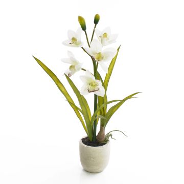 Umělá květina orchidej cymbidium NALA v terakotovém květináči, krémová, 50cm