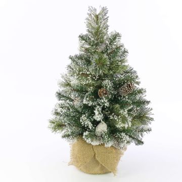 Umělý vánoční stromek RIGA, se šiškami, jutový pytel, bílá, 90cm, Ø50cm