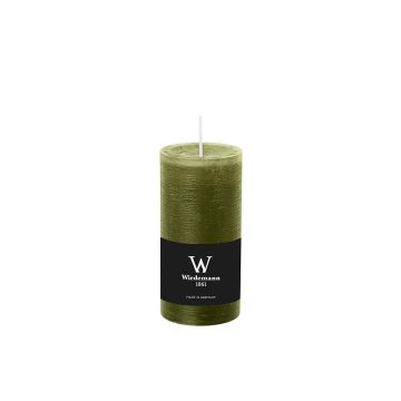 Stumpenkerze AURORA, olivgrün, 12cm, Ø5,8cm, 42h - vyrobeno v Německu