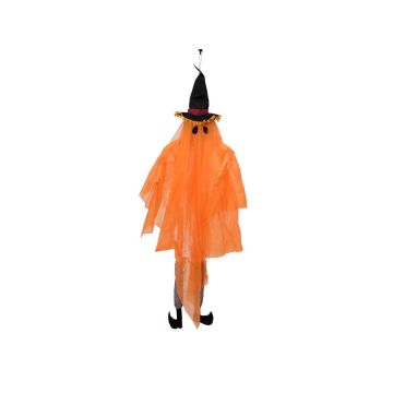 Halloweenský duch JEGOR s čarodějnickým kloboukem, LED diody, oranžová, 150cm