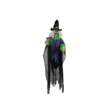 Halloweenský duch čarodějnice JACYNTHA, závěsný, mluvící, LED diody, 60x30x200cm