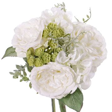 Umělá růžová kytice SIERRA hydrangea echevérie, bílá, 25cm, Ø25cm