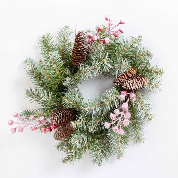 Umělý zimní věnec RAVENNA se šiškami, zasněžený, Ø30cm