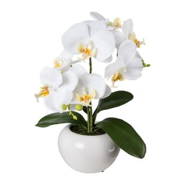 Plastová květina orchidej Phalaenopsis KASDA, keramický květináč, bílá, 35cm