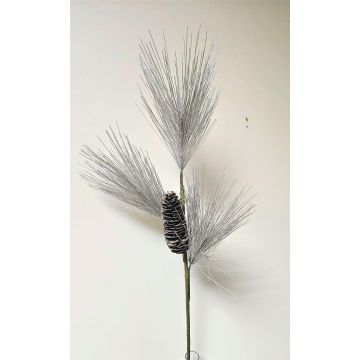 Umělá borová větev LAIDYS se šiškami, stříbrná, 80cm