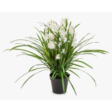 Umělá květina Cymbidium orchidej JANILA v dekorativním květináči, bílá, 85cm