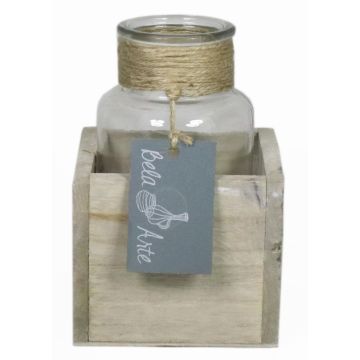 Ozdobná váza LORRIE v dřevěné krabičce, sklo, čiré, 9x9x13cm