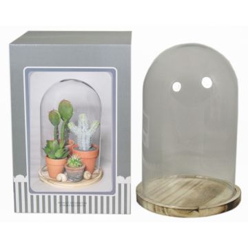 SABIKA skleněná poklop s mramorovaným dřevěným podstavcem, čirá, 30cm, Ø22cm