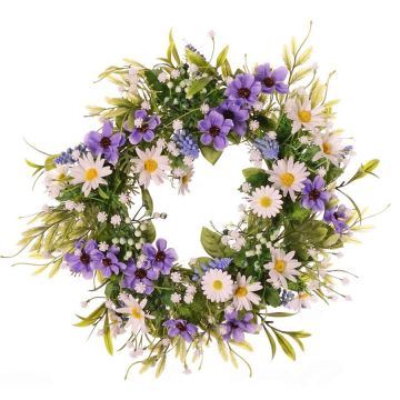 Umělý květinový věnec marguerite Cosmos MAGADI, Muscari, gypsophila, fialovo-bílý, Ø30cm