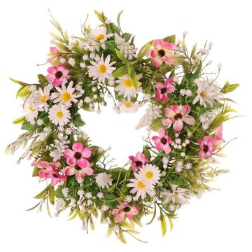 Umělý květinový věnec kopretina cosmos MAGADI, muscari, gypsophila, růžovo-bílý, Ø30cm