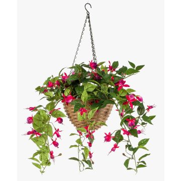 Umělý závěsný košík fuchsie JONKFUN v košíku, křížová dvířka, fuchsiová, 70cm Umělý závěsný košík fuchsie JONKFUN v košíku, křížová dvířka, fuchsiová, 70cm