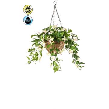 Umělý závěsný košík fuchsie JONKFUN v košíku, křížová dvířka, krémově růžová, 70cm