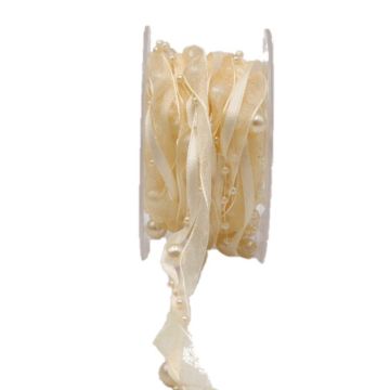 Ozdobná perleťová stuha CARESA ze šifonu a saténu, krémová, 5m, 20mm