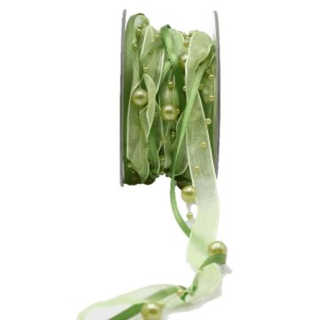 Ozdobná stuha CARESA z šifonu a saténu, zelená, 5m, 20mm