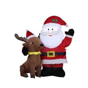 XXL dekorace Santa Claus s sobem SISSA, nafukovací, plyšová, LED diody, červeno-bílo-hnědá, 155x70x183cm XXL dekorace Santa Claus s sobem SISSA, nafukovací, plyšová, LED diody, červeno-bílo-hnědá, 155x70x183cm