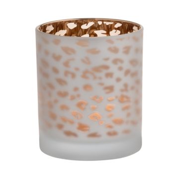 Sklenice na čajovou svíčku SENGA, leopardí vzor, matně zlatá, 10cm, Ø9cm
