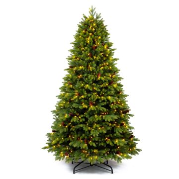 Umělý vánoční stromek SKIEN SPEED s šiškami, LED diodami, 195 cm, Ø 120 cm