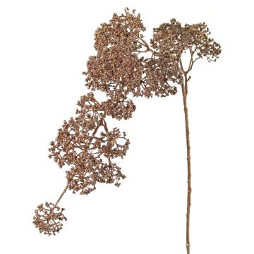 Umělá větvička sněhové koule SALFHY s poupaty, metalická světle růžová, 90cm