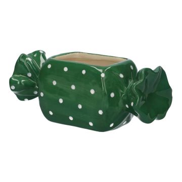 Bonbon AMIEL keramický květináč s puntíky, zelenobílý, 20,5x8,5x8cm