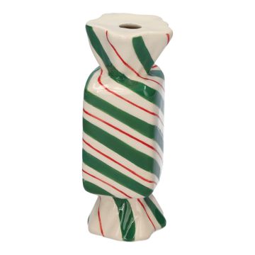 Rohová váza na květiny Bonbon AMIEL z keramiky, s diagonálními liniemi, zeleno-červeno-bílá, 4,5x4,5x11,5cm Rohová váza na květiny Bonbon AMIEL z keramiky, s diagonálními liniemi, zeleno-červeno-bílá, 4,5x4,5x11,5cm