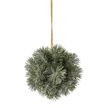 Umělá borovicová koule VORTAS, zmrzlá, závěsná, zelenobílá, Ø15cm