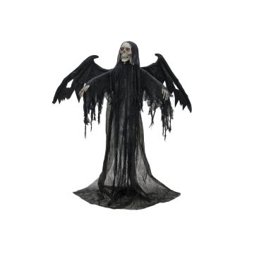 Halloweenský kostlivec anděla smrti WOTAN s křídly, strašidelným smíchem a funkcí pohybu, LED diody, 40x100x175cm