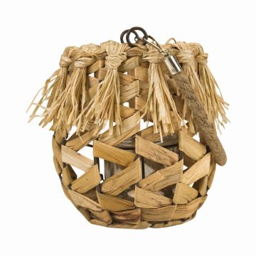 Košíková lucerna NATASCIA, vodní hyacint, ucho, skleněná vložka, hnědá, 18 cm, Ø 14 cm Košíková lucerna NATASCIA, vodní hyacint, ucho, skleněná vložka, hnědá, 18 cm, Ø 14 cm