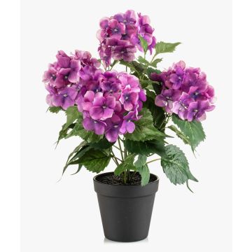 Umělá hortenzie DORJA v dekorativním květináči, fialová, 40cm