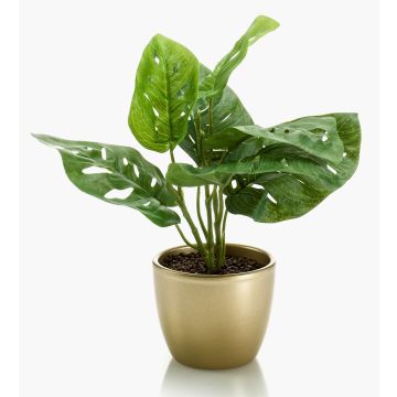 Umělý filodendron monstera deliciosa PUYA, keramický květináč zlatý, 30cm