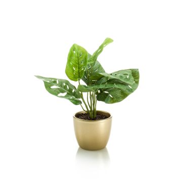Umělý filodendron monstera deliciosa PUYA, keramický květináč zlatý, 30cm
