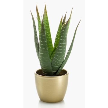 Umělá aloe variegata MARTINEZ, keramický květináč zlatý, zelený, 25cm, Ø17cm