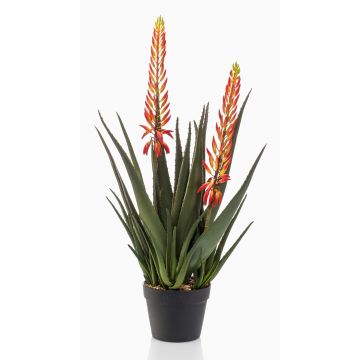 Umělá rostlina aloe vera SUSUMI s květy, dekorativní květináč, oranžovo-zelená, 80cm