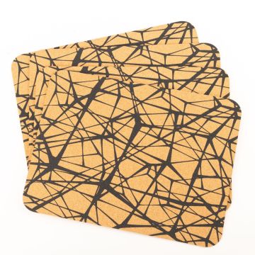 Obdélníkové korkové prostírání ARKTOS, abstraktní vzor, 4 kusy, přírodní modrá, 40x30x0,3cm