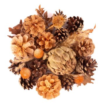 Podzimní dekorace YIDU, šišky, suché větvičky, hnědá-oranžová-zelená, 250 g